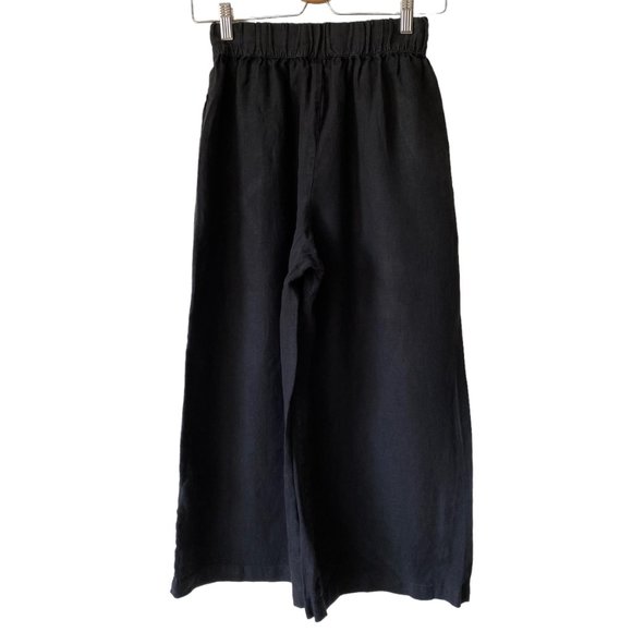 Road To Bohemia Black Linen Pull On Wide Leg High Rise Culottes Cropped Pants - Picture 2 of 14